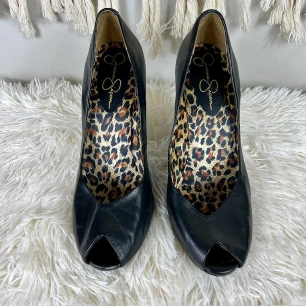 Jessica Simpson Leather RAMONNA Black Peep-toe Pump Shoes